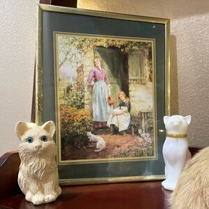 Vintage Feeding Time In The Garden cat illustration frame